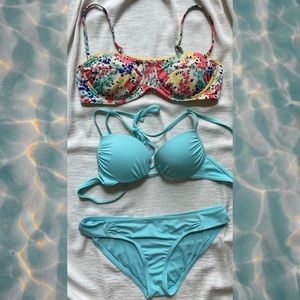 Aqua bikini set with floral NWT Billabong bandeau top